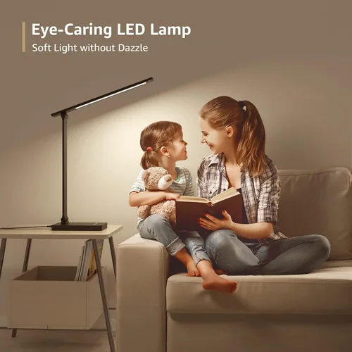 Vista 8 de Lepro - Lámpara LED de escritorio, lámpara regulable para el hogar y la oficina, lámpara de mesa para leer con control táctil y brillante de 9 W, 3
