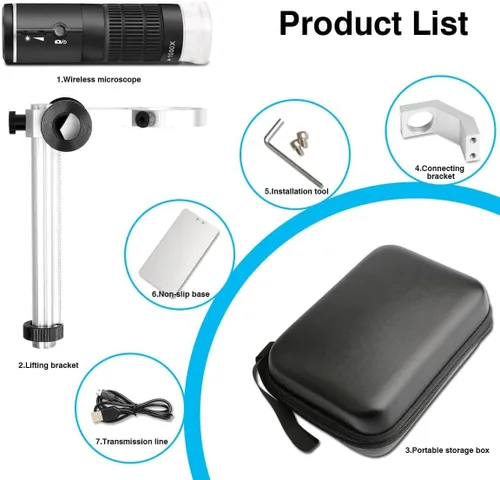 Vista 4 de Jiusion Microscopio digital USB WiFi 50 a 1000x endoscopio de aumento inalámbrico 8 LED Mini cámara HD con soporte actualizado, funda portátil