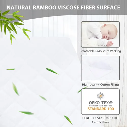 Vista 3 de Ruili Protector de colchón impermeable de viscosa de bambú, paquete de 2 fundas acolchadas y transpirables para colchón de bebé para bebé, colchón