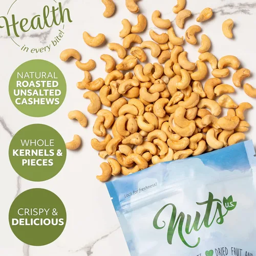 Vista 4 de NUTS U.S. - Anacardos tostados y sin sal Granos enteros (80%) y piezas Simplemente crujiente y delicioso Anacardos naturales (1 libra)
