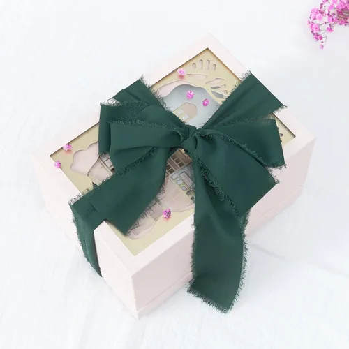 Vista 7 de 4 rollos de 1 pulgada de ancho x 5 yardas de largo, cinta de gasa con flecos hecha a mano, de chifón y seda, con bordes deshilachados