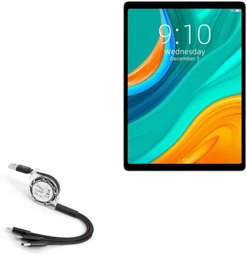 BoxWave Cable Compatible with Chuwi HiPad Plus - AllCharge miniSync, Retractable, Portable USB Cable - Jet Black
