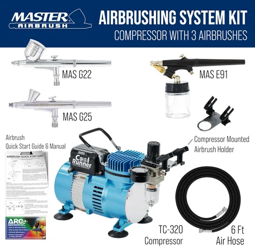 Vista 2 de Master Airbrush Cool Runner II Kit de sistema de aerógrafo de doble ventilador, kit de cepillo de aire con compresor de aire y 3 aerógrafos