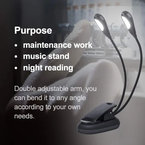 Vista 3 de Luz de soporte de música recargable, luz de lectura con clip de 8 LED, lámpara de libro de 3 niveles de brillo de protección ocular para orquesta