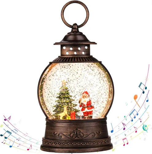 Vista 19 de Linterna de globo de nieve de Navidad, linterna musical de globo de nieve, linterna de mesa de Navidad, luz de villancico, linternas de agua