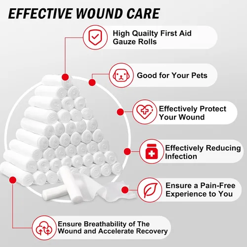 Vista 4 de DMSKY Paquete de 24 rollos de gasa, 4 pulgadas x 4.1 yardas, gasa enrollada transpirable envuelta individualmente, suministros de primeros auxilios