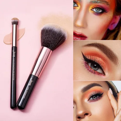 Vista 6 de Jessup Brochas de maquillaje, juego de brochas de maquillaje etiquetadas de primera calidad, sintético y natural, base de cabello, corrector