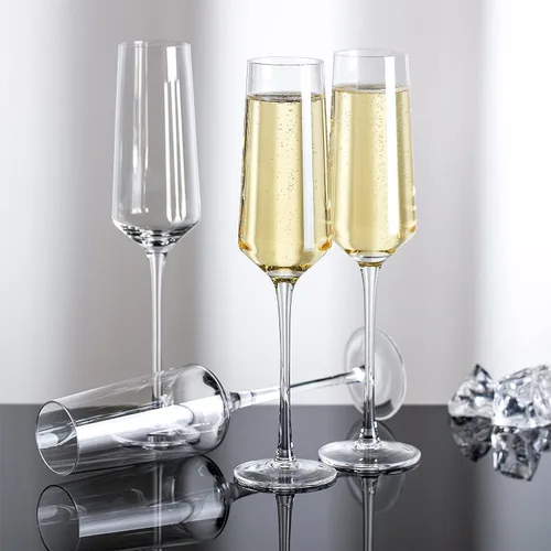 Vista 4 de Juego de 4 copas de champán de cristal soplado a mano, elegantes copas de champán de 8 onzas, regalo ideal para bodas, aniversarios, suministros