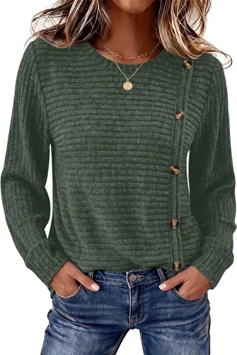 Vista 2 de WIHOLL Suéteres de otoño para mujer, trajes de profesor, camisas de manga Verde