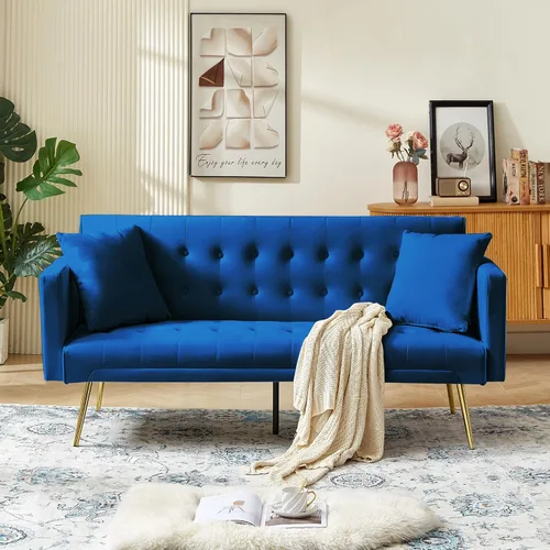 Vista 18 de Sofá cama moderno de terciopelo de 72 pulgadas, sofá cama plegable convertible con 3 respaldos ajustables, sofá biplaza reclinable copetudo