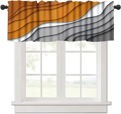 Vista 22 de Cenefa de cortina geométrica para ventanas, cenefa moderna con bolsillo para barra, 1 panel, cortinas cortas abstractas para playa, cortinas cortas