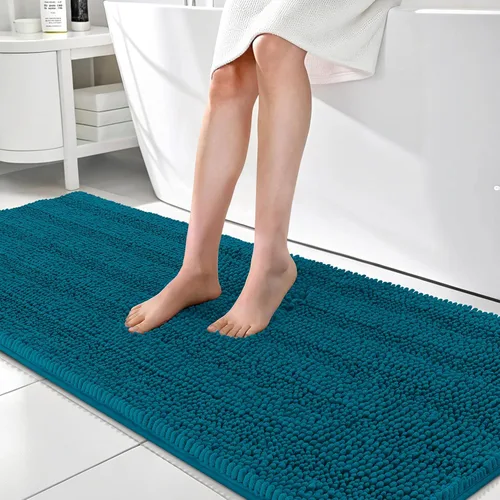 Vista 313 de OLANLY Alfombras de Baño Gruesas de 47 x 20 pulgadas, Extra Suaves Absorbentes de Chenilla a Rayas, Respaldo de Goma, Lavables y Secables a Máquina