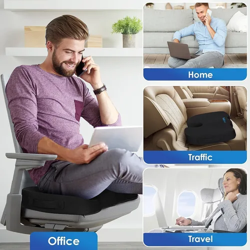 Vista 7 de TushGuard - Cojín de asiento para silla de oficina de espuma viscoelástica antideslizante, cojín de escritorio para la espalda, coxis, ciática