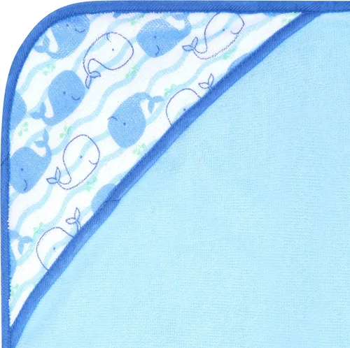 Vista 4 de Buttons & Stitches Paquete de 3 toallas de bebé con capucha de ballena azul, 26 x 30 pulgadas