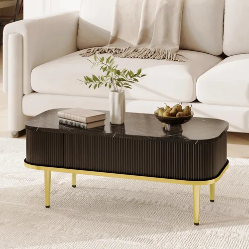 Vista 4 de Lift Top Coffee Tables for Living Room, Mid Century Modern Fluted Coffee Table with Storage, Rectangle Center Table with Faux Marble Flip-Top, Small