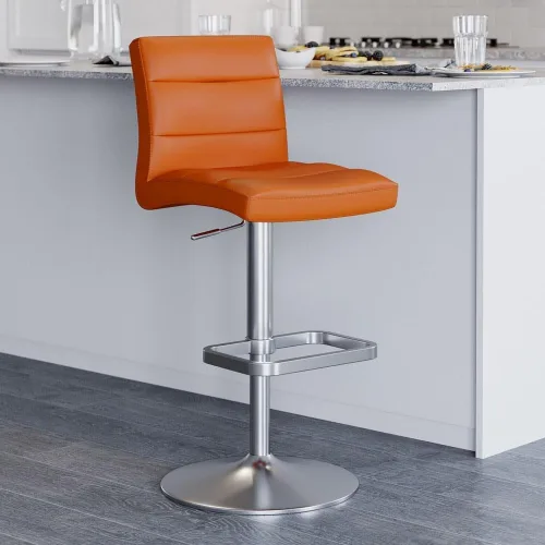 Vista 100 de Zuri Muebles Taburete de bar moderno de altura ajustable gris exuberante con base plana redonda cepillada