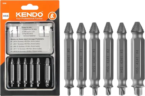 Vista 9 de KENDO - Juego de extractores de tornillos dañados - Removedor para tornillos, tuercas y pernos pelados, herramientas de brocas para una fácil