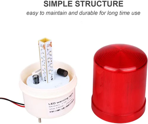 Vista 2 de Luces de advertencia de baliza estroboscópica LED giratoria industrial, luces de señal eléctricas giratorias para emergencia, 12 V CC, rojas