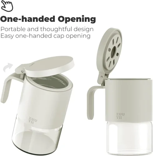 Vista 2 de Zuutii Tarros de especias de vidrio a prueba de humedad con cucharas, juego de 4 botellas de especias de 10 oz/10.1 fl oz, mini tarros