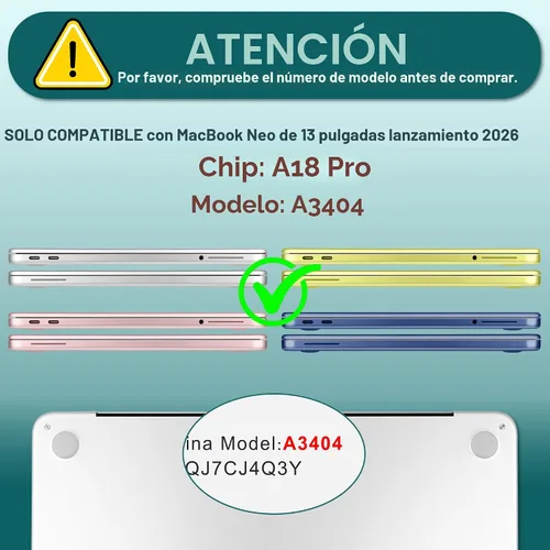 Vista 3 de TWOLSKOO Funda para MacBook Neo de 13 pulgadas 2026 A3404 A18 Pro Chip, funda rígida de plástico con adaptador tipo C, 2 fundas para cámara web