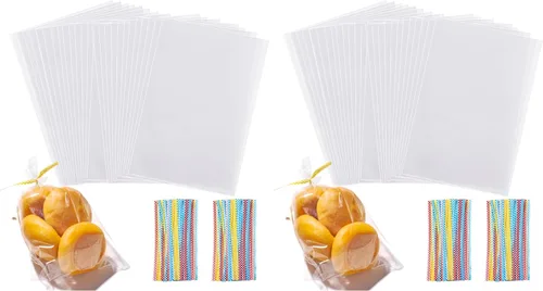 Vista 10 de Brandon-super 200 PZS Bolsas de Celofán Transparente de 4 x 4 pulgadas, Bolsas Transparentes para Dulces con Lazos para Bolsas de Galletas, Bolsa