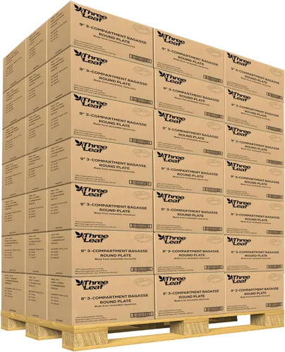 Vista 13 de three leaf platos redondos de bagazo de 10 pulgadas con 3 compartimentos, 25 unidades. Platos de bagazo desechables, 100 % biodegradables