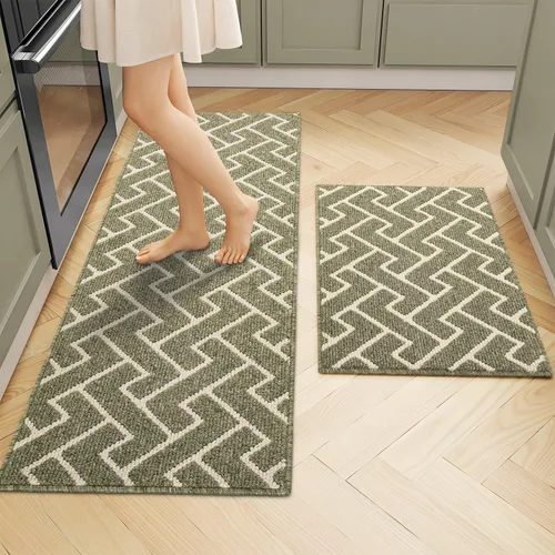Vista 30 de Juegos de alfombras de cocina de 2 piezas - Alfombras de cocina antideslizantes coloridas para piso - Gruesas, alfombra decorativa de piso de cocina