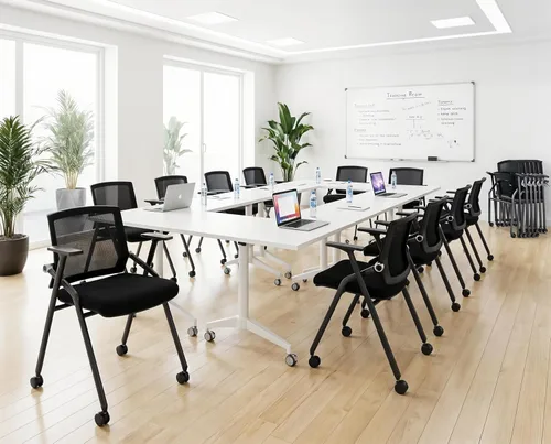Vista 13 de Paquete de 2 sillas apilables para sala de conferencias con remo, silla plegable de escritorio para oficina, respaldo y brazos de malla para Negro