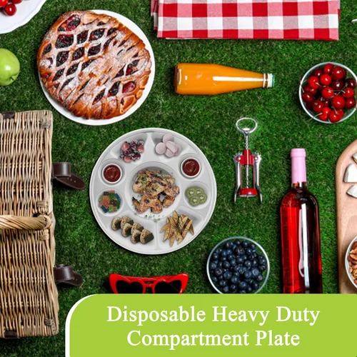 Vista 30 de three leaf platos redondos de bagazo de 10 pulgadas con 3 compartimentos, 25 unidades. Platos de bagazo desechables, 100 % biodegradables