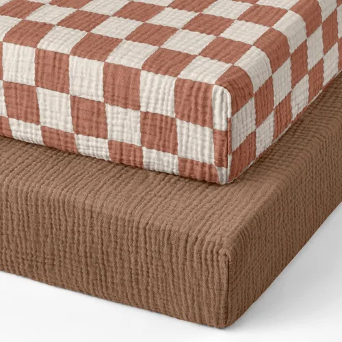Vista 17 de Blissful Diary Sábanas de moisés de muselina para bebés niñas y niños, algodón suave bohemio ajustadas para colchón oval, reloj de arena, Verde