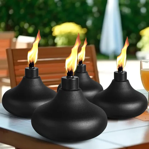 Vista 5 de Paquete de 2 antorchas de metal para mesa, antorchas de citronela de 24.5 onzas para exteriores, antorcha de luz de llama rellenable, antorcha