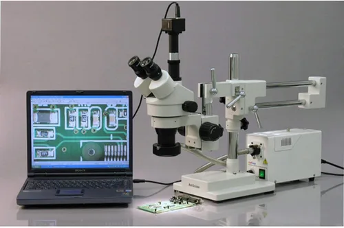 Vista 4 de AmScope SM-4T Professional Trinocular Stereo Zoom Microscope, WH10x Eyepieces, 7X-45X Magnification, 0.7X-4.5X Zoom Objective, Ambient Lighting