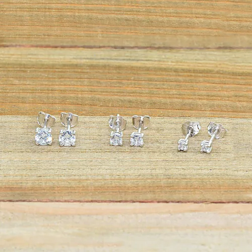 Vista 7 de Sterling Silver Round Small CZ Stud, Tiny Ball Bead Cartilage Earrings Jewelry Set for Women Girls Men, Multiple Piercings