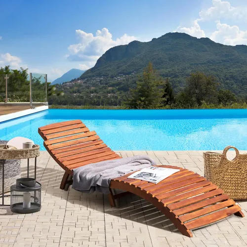 Vista 2 de Devoko Tumbona para patio, piscina, sala de estar plegable de madera para exteriores, silla impermeable (2 piezas)
