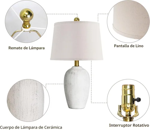 Vista 6 de AIEAMPDO Juego de 2 lámparas de mesa de cerámica rústica de 21'' para sala de estar, dormitorio, lámparas de mesita de noche vintage de granja