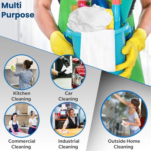 Vista 3 de Nabob Wipers Trapos de limpieza 100 % algodón sin pelusa (75 unidades) de corte exacto – Trapos blancos de primera calidad para limpiar la casa