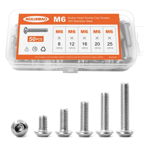 Vista 13 de M3 x 6 mm, 8 mm, 10 mm, 12 mm, 16 mm Tornillos de cabeza de botón, 304 Acero inoxidable, totalmente roscado, unidad hexagonal Allen métrica, acabado