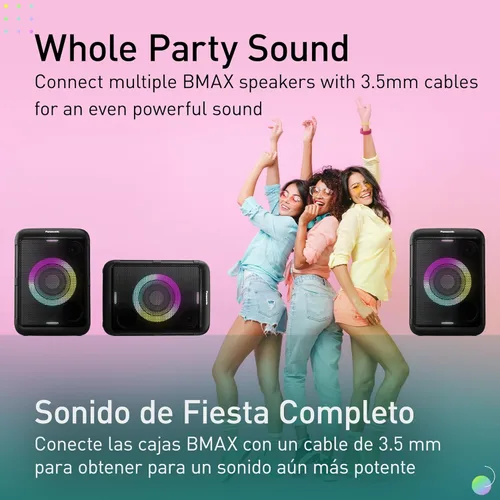 Vista 8 de Panasonic BMAX Altavoz Portátil Bluetooth, 75W Boost de Graves, Batería de Larga Duración, Inalámbrico, 7 Colores de Luz y 12 Patrones con Flash