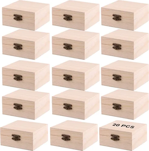 Vista 9 de FUNSUEI 4 cajas de madera de 7.9 x 5.1 x 3.9 pulgadas con tapa con bisagras, caja de madera sin terminar, cajas de madera para manualidades