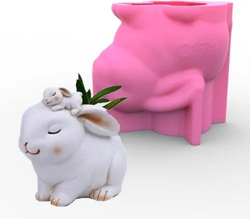 Vista 18 de Molde de silicona para macetas, moldes de silicona en forma de animal 3D para hormigón, cemento, yeso, arcilla polimérica, fundición de resina
