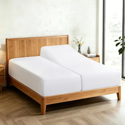 Vista 38 de Sábana Bajera Ajustable Solamente King Dividido/Paquete de 2 Twin XL, 100% Algodón Egipcio, 600 Número de Hilos, Bolsillo Profundo de 8"-16", Sábana