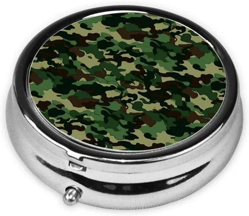 Vista 2 de Aniaml Camouflage Green Print Round Pill Box 3 Compartment Medicine Pill Case Portable Pill Container for Daily Medicine Supplement Vitamin