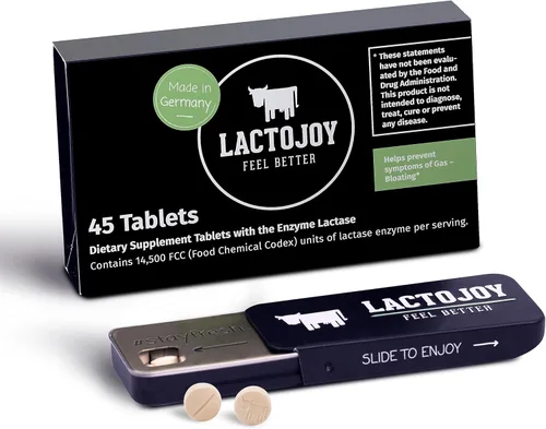 LactoJoy Píldoras de lactasa I potentes enzimas de lactasa para intolerancia a la lactosa, lactasa ultra pura para una mejor digestión I sin dióxido