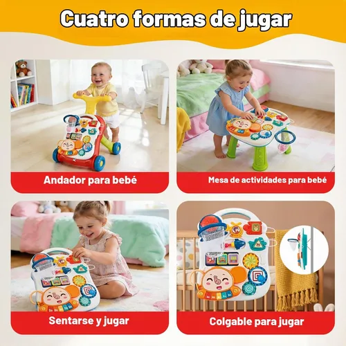 Vista 3 de AuntyFey Andador de bebé, 3 en 1 para bebés, niñas y niños, color rojo Juguete para caminar para bebé de 1 año aprendiendo a caminar, sentarse a
