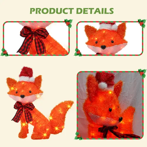 Vista 5 de Dazzle Bright Zorro de Navidad iluminado 3D de 20 pulgadas, decoraciones de Navidad para exteriores preiluminado, zorro de 35 L con luces