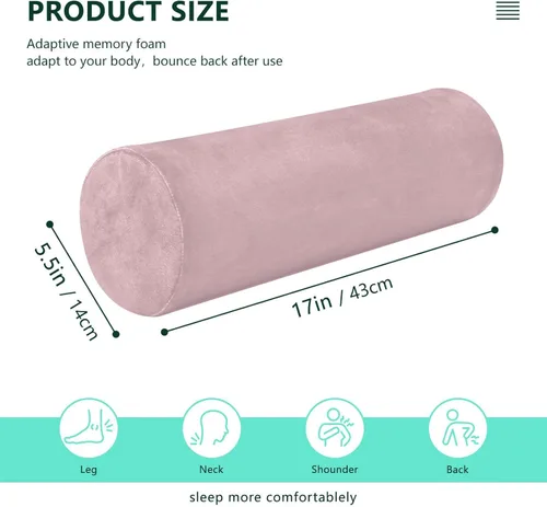 Vista 3 de Almohada cervical rosa para aliviar el dolor de cuello, almohadas redondas para el cuerpo, soporte lumbar, almohada de rodilla para cama, piernas