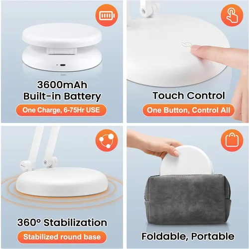 Vista 6 de PIKOY Lámpara Recargable Inalámbrica Operada por Batería - 3600mAh 10 Niveles de Brillo Lámpara de Mesa y Escritorio LED Inalámbrica, Pequeña Mini