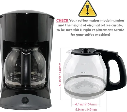 Vista 3 de Jarra de café de repuesto para 12 tazas compatible con cafetera Mr. Coffee, repuesto # PLD12 PLD12 serie PLD12-RB, mango negro
