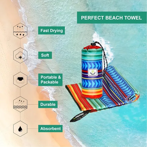 Vista 136 de 4Monster Toalla de playa de microfibra de secado rápido, toalla de viaje ligera súper absorbente para nadadores, toalla de camping sin arena