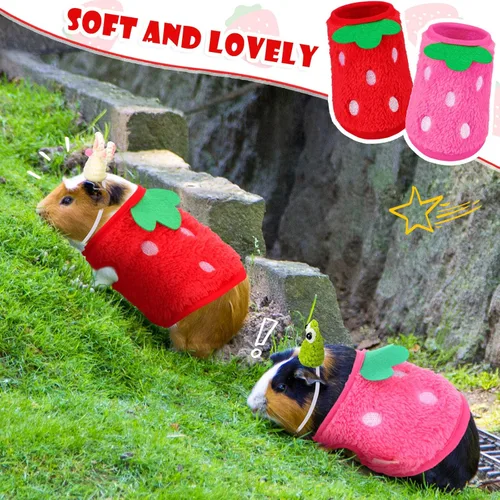 Vista 7 de Mixweer 4 piezas de conejillo de indias incluye 2 ropa de conejillo de indias y 2 lindos mini sombreros con correa ajustable, chaleco cálido